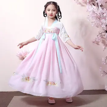 

hanfu Chinese Style Girl's Dress Embroidery Costumes Children's Hanfu Clothes chinese traditional Clothes Christmas Gift ZL09