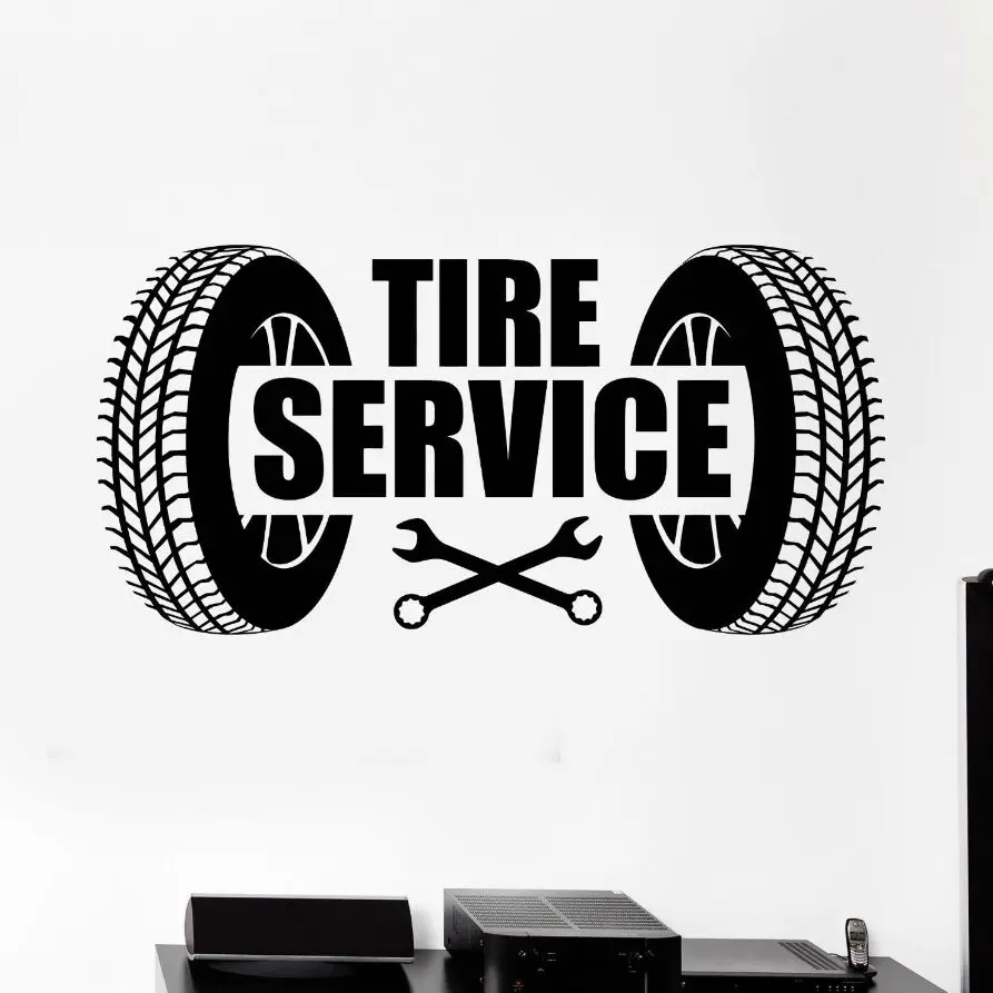 

Vinyl Wall Decal Car Tire Service Logo Wall Sticker Car Repair Garage Wall Art Mural Decoration Car Service Wallpaper AY922