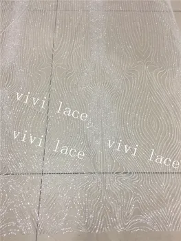 

10 yards hh0012# crystal ivory twill print lovely pattern hand print sparkle glued glitter lace for sawing/party