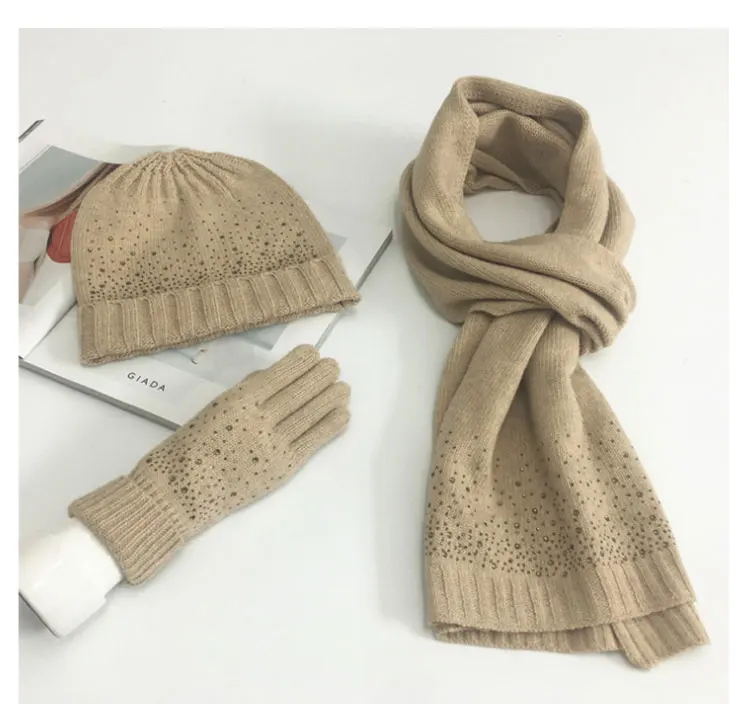  hat scarf set  Scarf, Hat & Glove Sets knitted  winter hat and scarf woman with diamond  (3)