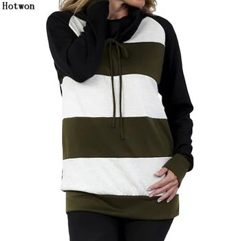 

2017 Women Hoodies Casual Women Long Sleeve Round Neck Hoodies Sweatshirt Women Fashion Striped 100% High Quality