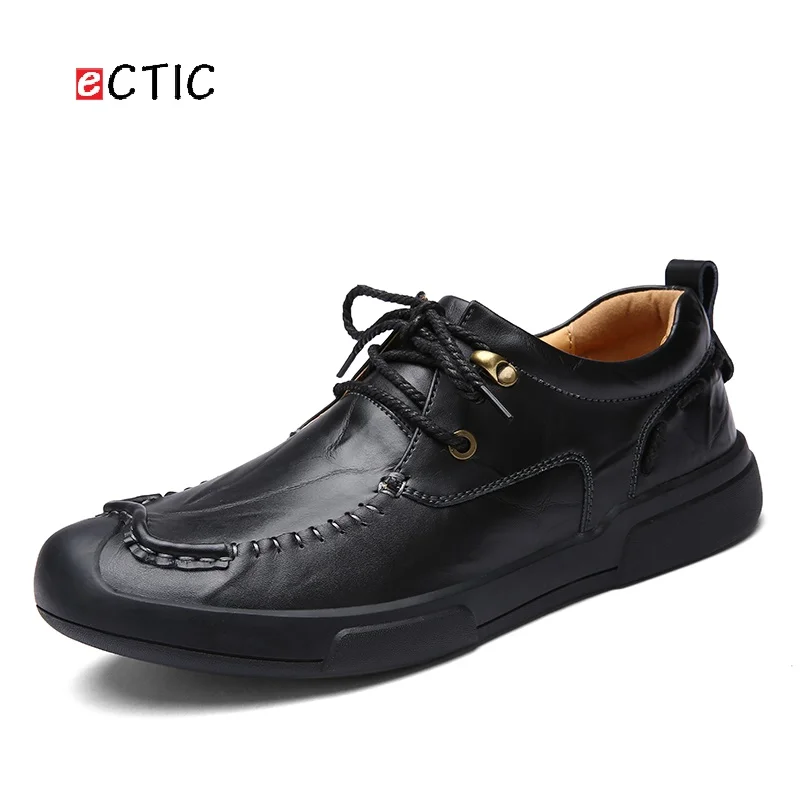 

ECTIC New Autumn Winter Warm Brogue Men Wingtip Shoes Lace Up Leather Man Formal Genuine Leather Thick Outsole
