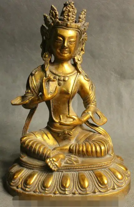 

S01862 8" Tibet Buddhism Bronze Gilt Green Tara Goddess Kwan-Yin Meitreya Buddha Statue (B0328)