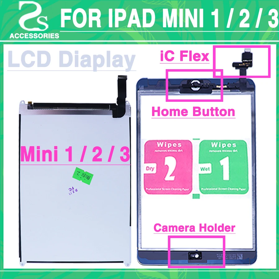 

Touch Screen For iPad Mini 1 / 2 / 3 LCD Display Digitizer Touch Sensor Panel with IC Home Button Sticker Camera Holder Assembly
