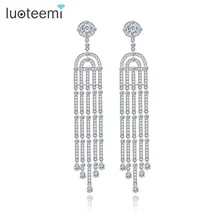 LUOTEEMI 2016 Luxury White Gold Plated Long Tassel Design Dangle Earrings For Women Bridal Wedding Jewelry Brincos Bijoux