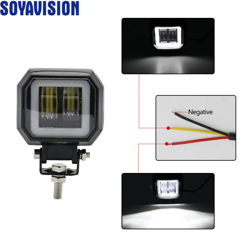 2X3 дюйма Автомобильный светодиодный светильник Halo angel eyes, рабочий светильник, точечный луч 12 В 24 В для Jeep Truck Off Road 4WD ATV UTV UAZ UTE, мотоциклетная лодка