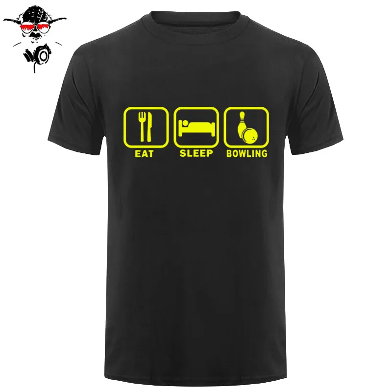 أكل النوم bowlinger t قميص رجل t قميص جديد الصيف قصيرة الأكمام س الرقبة القطن الرجال فاهيون مضحك bowlinger shirt