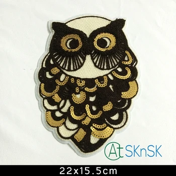 

5pcs/lot Patch sequins cute owl bird embroidered patches for clothes DIY clothing Brand luxury Christmas gift 22*15.5cm A2