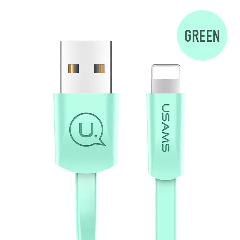 5 шт./лот USB кабель для iphone, USAMS USB кабель для синхронизации данных lightning 5 кабель для зарядки для iphone x 8 7 6s 6 5 шнур - Цвет: Flat Green
