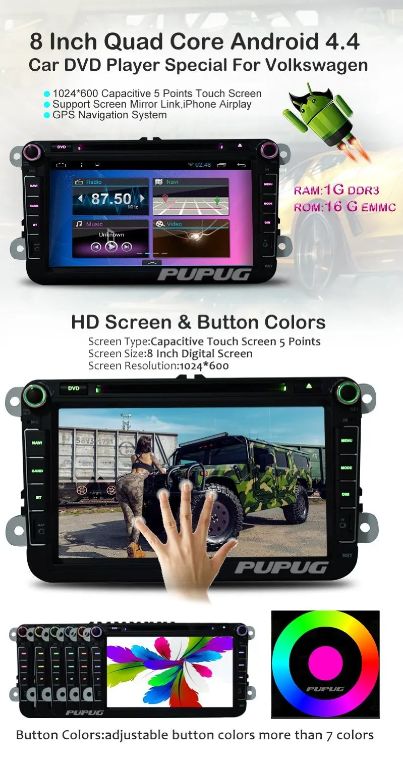 Sale Double Din 8 Inch android 4.4 WIFI GPS navigation car radio DVD Video player Audio Bluetooth CANBUS None-iPod Support Car DVR 1