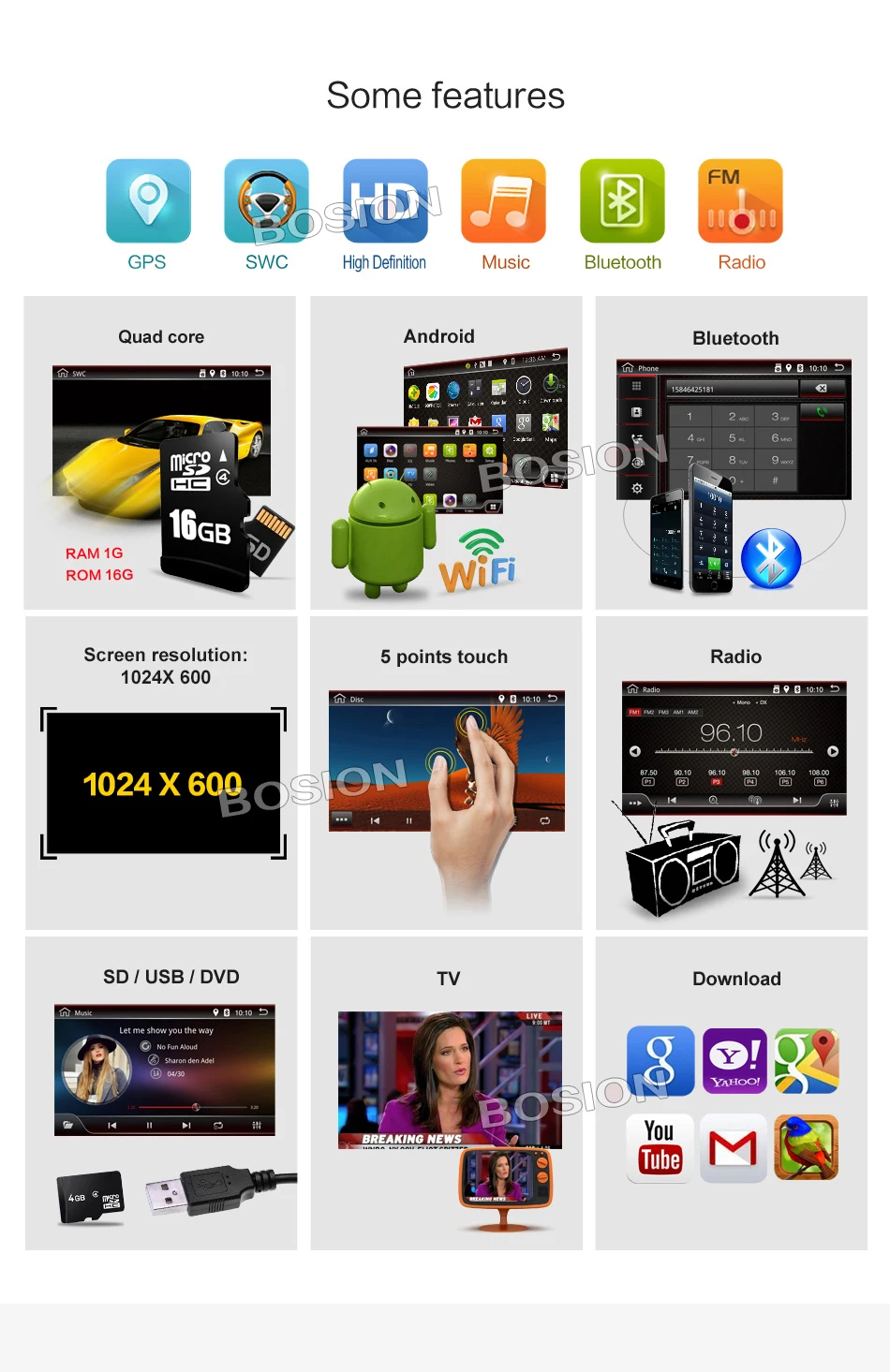 Top Android 7.1 VW GOLF V DVD GPS Player with 7inch Capacitive and Multi-touch Screen 3G Wifi BT Radio Stereo 3