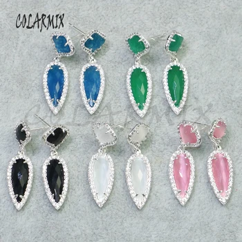 

6 Pairs Tiny Faceted cat eye stone earrings Mix color stone earrings wholesale drop earrings Fashion jewelry gift for lady 9180