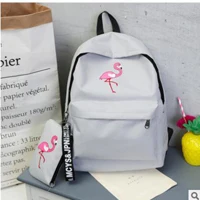 Harajuku school bag female Korean version of ulzzang high school students flamingo print campus college wind canvas backpack - Цвет: Светло-серый