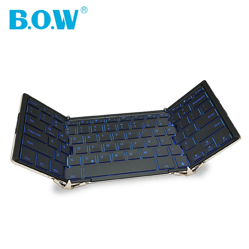  B.O.W Wireless Foldable keyboard with 3-Color Backlight Full size Tri-folding bluetooth keyboard fo
