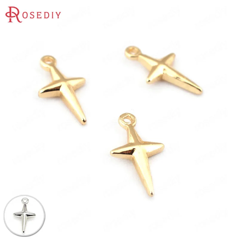 

(33216)20PCS 12*6.5MM hole 1.5mm 24K Champagne Gold Color Plated Brass Cross Star Charms Jewelry Findings Accessories