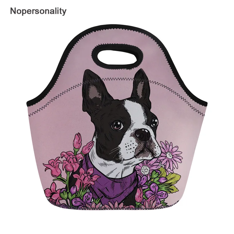 Bonito da Cópia do Cão Bolsas do Almoço para as Mulheres do Escritório Manter a Caixa Bolsala de Neoprene Boston Terrier Nopersonality Trabalhador Almoço Quente Personalidade