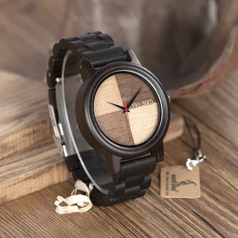 BOBO BIRD Wooden Watch Men Ebony Wood Timepieces Quartz Watch For Men Women Accept Logo Customize Drop Shipping W-N07