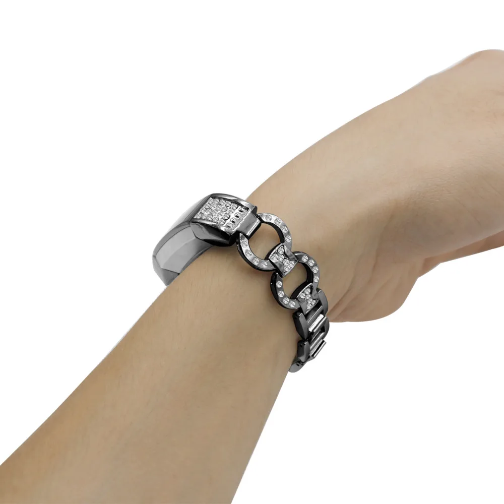 XBERSTAR браслет часы ремешок для Fitbit Alta/HR со стразами Diamonded нержавеющая сталь ремешки наручных часов
