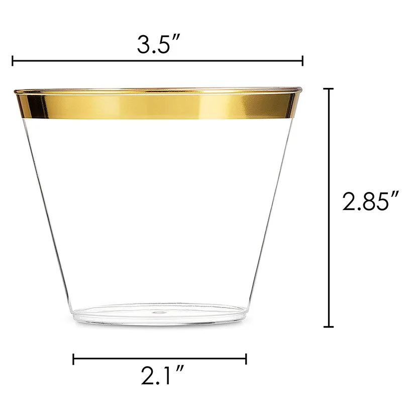 50 золотых пластиковых стаканчиков 9 унций, прозрачные пластиковые чашки одноразовые чашки для свадебной вечеринки