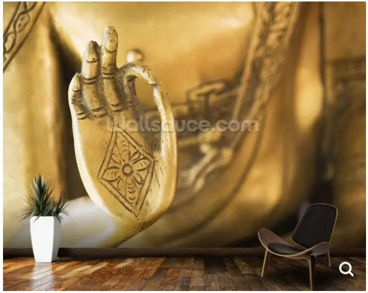 Пользовательские украшения обои рука Золотого Будды фреска для гостиной диван