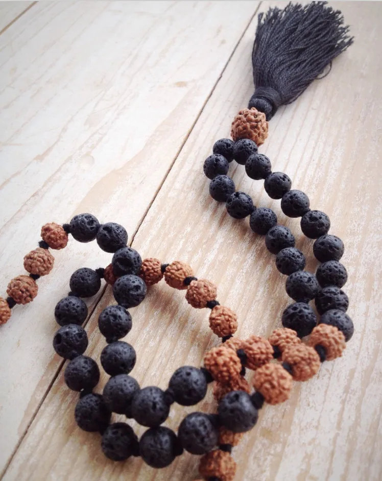 Knotted Necklace 108 Mala Beads Bodhi knotted necklace Lava Stone