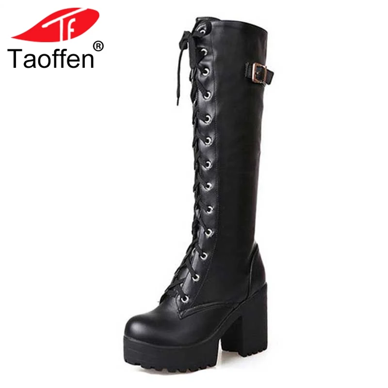 Taoffen Size 34-43 Sexy High Heel Boots Women Shoes Lace Up Thick Platform knee High Heels Winter Shoes Fur Women Snow Boots Taoffen Size 34-43 Sexy High Heel Boots Women Shoes Lace Up Thick Platform knee High Heels Winter Shoes Fur Women Snow Boots