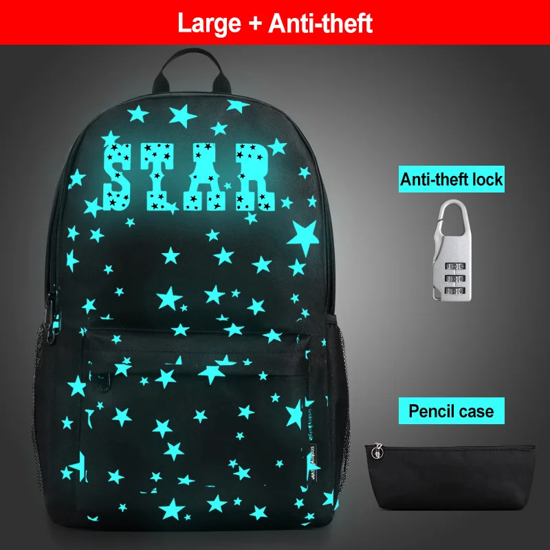 4pcs Backpack Child School Bags For Teenage Girl Boys Anti-theft School Backpack Anime Luminous Schoolbag With USB Charging Port - Цвет: 3pcsStar-L