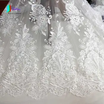 

Ivory White Embroidered Tulle Mesh Wedding Dress Lace Fabric for Wedding Dress/curtain/ Clothing Making DIY Lace Fabric S0054H
