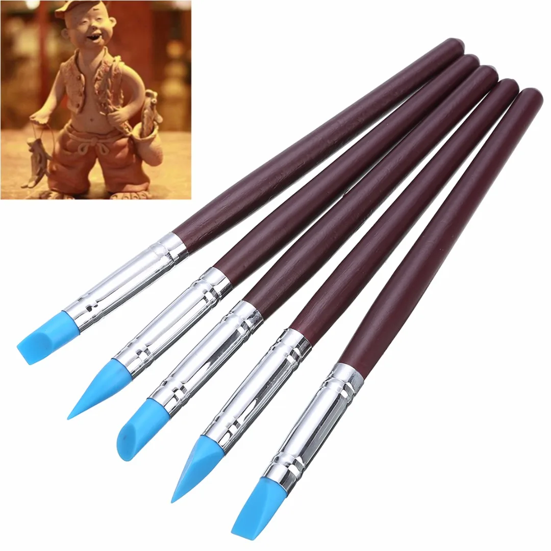 

5pcs Nail Art Craft Pottery Clay Tools Soft Silicone Rubber Sculpting Fimo Polymer Modelling Shaper Tool