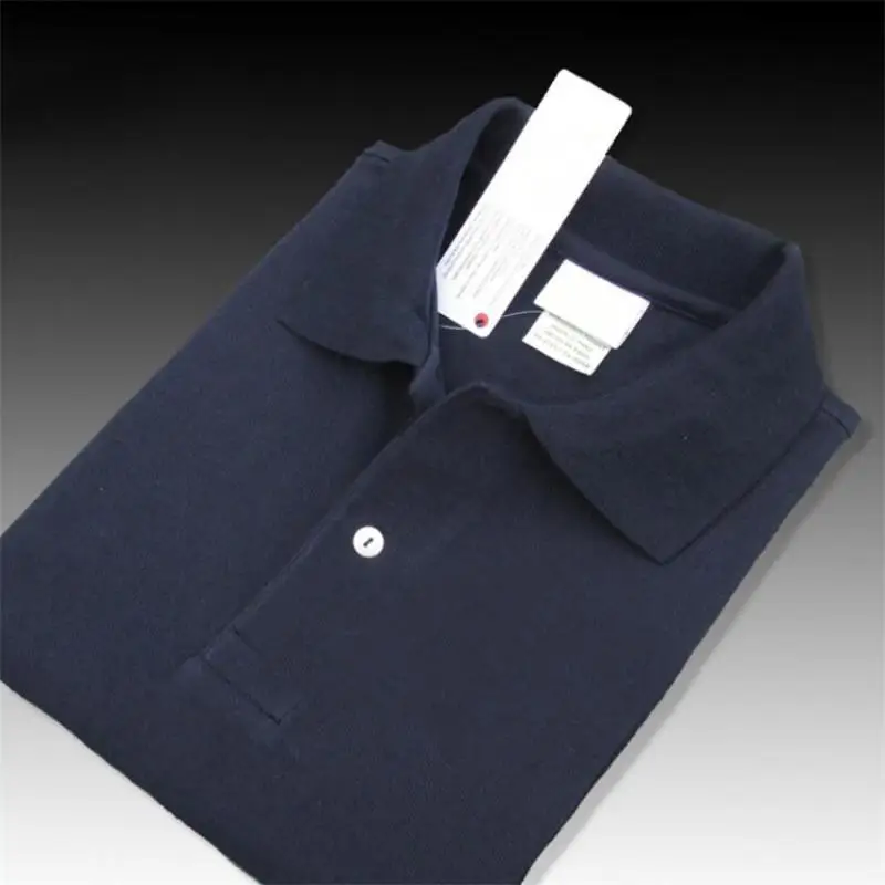 Navy blue Высокое качество, летние новые мужские рубашки поло с коротким рукавом, хлопок, повседневные однотонные мужские футболки с отворотом, модные мужские топы, XS-4XL - Цвет: Navy blue