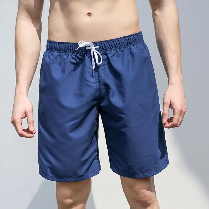 

Men Waterproof Swimming Trunks Solid Color Quick Dry Surfing Sports Beach Shorts Drawstring Adjustable Board Pants With Pockets