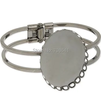 

30x40mm Blank Bracelet Oval Lace Bezel Tray Cabochon Bases Cuff Bangle Settings Findings Craft Gunmetal Black Plated Brass