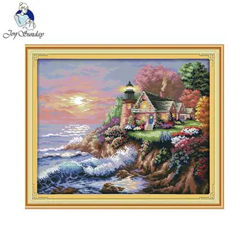 

Joy Sunday The Seaside Lighthouse Needlework DIY Cross Stitch Embroidery Home Decoration Handmade Cross Stitch Free Shipping