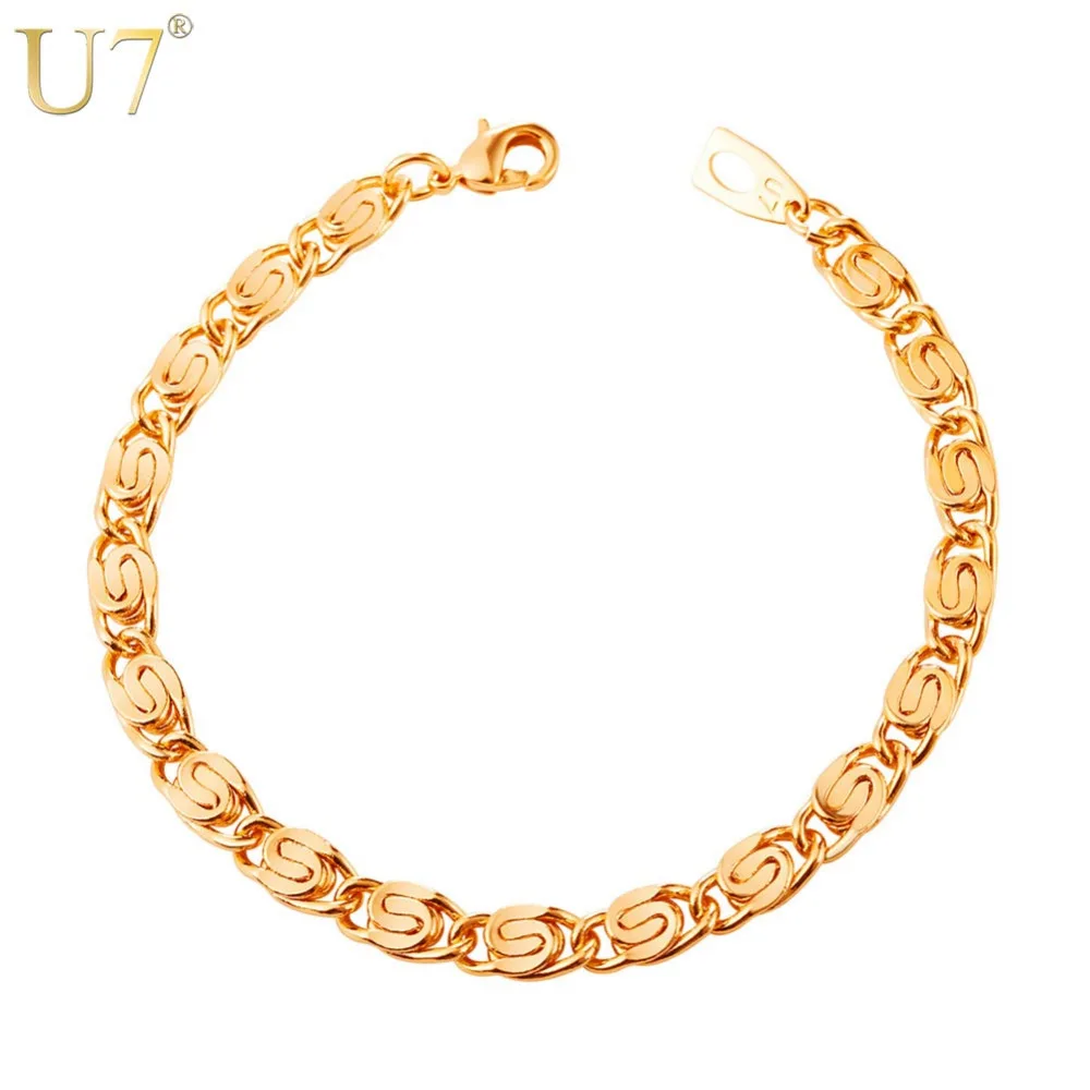 

U7 Gold/Silver/Rose Gold Color Snail Chain Bracelet Men Jewelry Gift Wholesale 21CM 6MM Hip Hop Link Chain Bracelets H1027