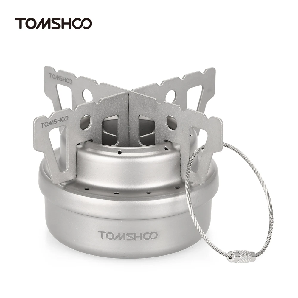 

TOMSHOO Portable Camping Hiking Titanium Mini Liquid Alcohol Stove Ultralight PortableRack Combo Set Outdoor Stove with Cross