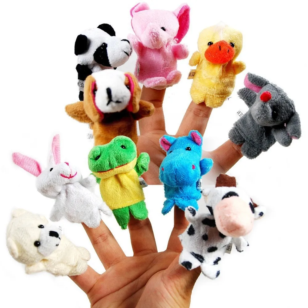 10Pcs Animal Finger Puppet Plush Toys Cartoon Biological Child Baby Favor Doll Kids Gifts Free shipping Random Color