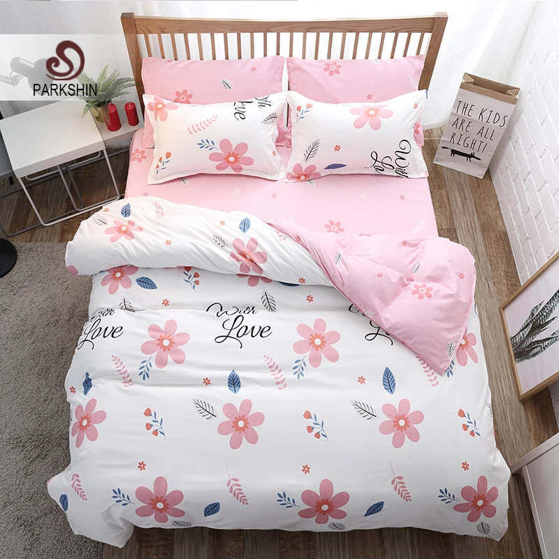

ParkShin Pink Pastel Underwear Flowers Pattern Bedding Set Double Bedspread Bed Linen Stain Flat Sheet Adult'Duvet Cover Set