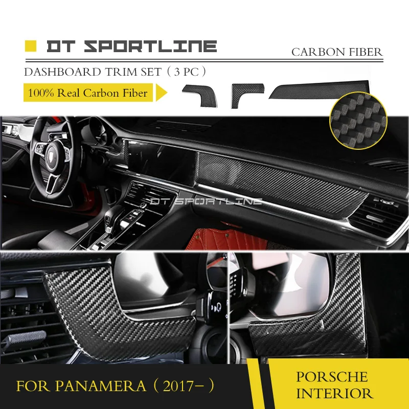 Настоящая отделка салона из углеродного волокна для Porsche Panamera 971+ набор дверных панелей, Формовочная Отделка приборной панели для автомобиля - Название цвета: Dashboard Trim 3PCS
