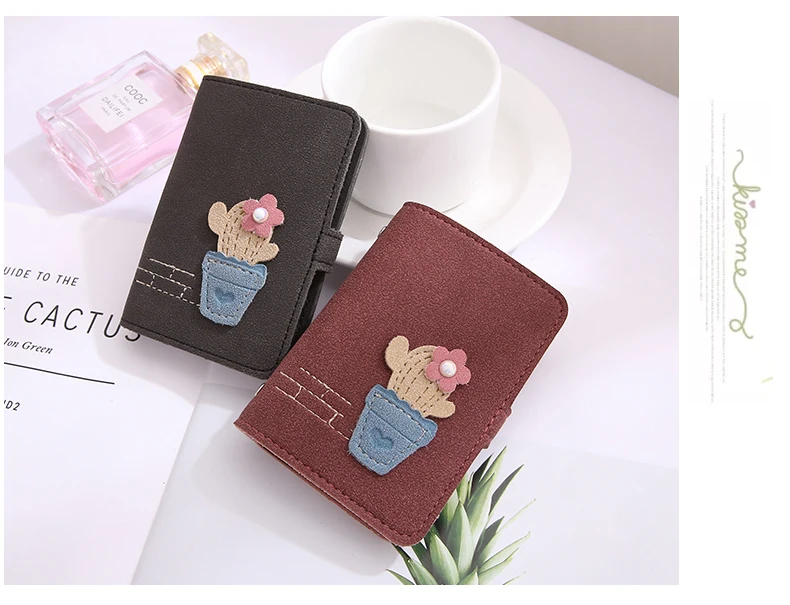 Cute Cactus Function 24 Bits Card Holder Case Bag New Top Matte Leather Women Girl Business Credit ID Passport Cover Card Wallet