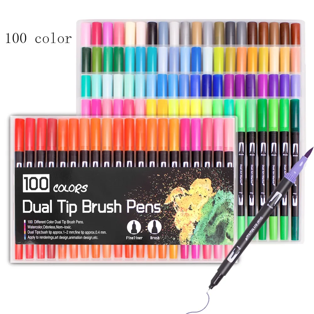 Dual Tip Art Marker Pens,Fine 0.4 Fine Tip Markers& Brush Highlighter Pen Set,for Kid n Adults Bullet Journal Coloring Books