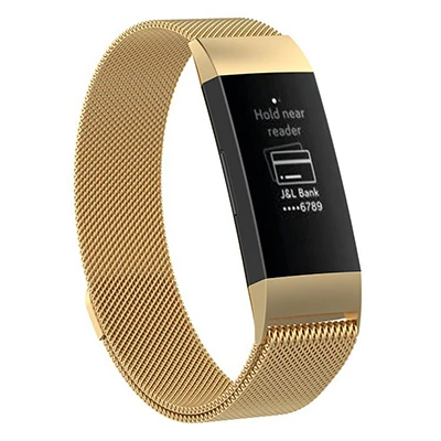 HANGRUI S/L Магнитный петля ремешок для Fitbit Charge 3 Нержавеющая сталь для женщин для мужчин спортивный ремешок для Fitbit Браслет часы - Цвет: gold