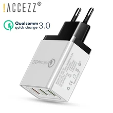 ACCEZZ Универсальный 18 Вт Быстрая зарядка 3,0 зарядное устройство адаптер для iphone samsung s10 plus путешествия настенное зарядное устройство 3usb ЕС вилка зарядное устройство