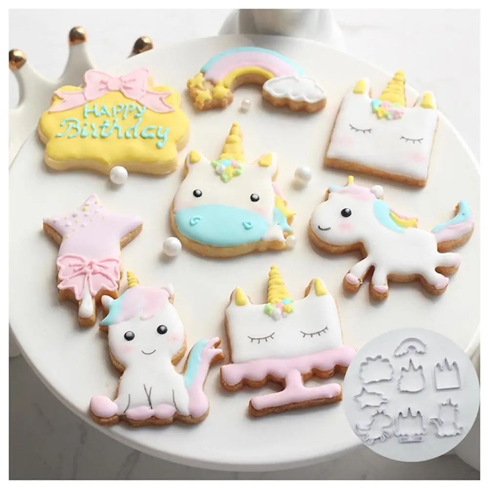 

8/6pcs Innovative Unicorn Cookie Cutter DIY Fondant Chocolate Cake Embossing Stencil Mold Biscuit Decoration Mold Baking Tool
