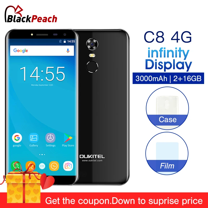 

Oukitel C8 4G 5.5 Inch 18:9 Edge-Less Mobile Phone Android 7.0 2GB RAM 16GB MT6737 Quad Core 3000mAh 13MP Fingerprint Smartphone