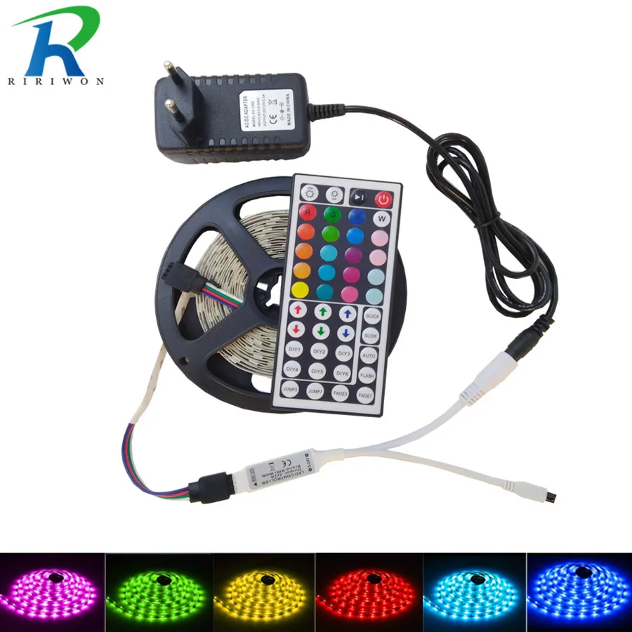 

5M 10M Led Strip Light DC 12V Rgb Led Tape Non waterproof Strip Light 5050 Flexible Led Ribbon With IR 44 Key Controller kit