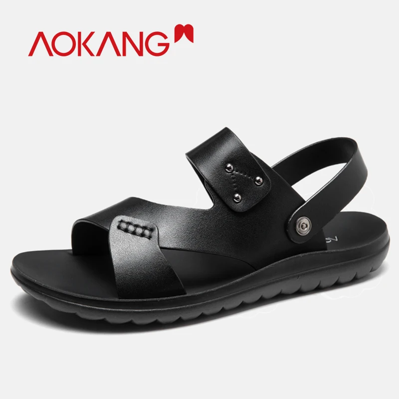 

AOKANG 2019 Summer men sandals comfortable breathable flat sandals men black high quality slippers men slip on men shoes