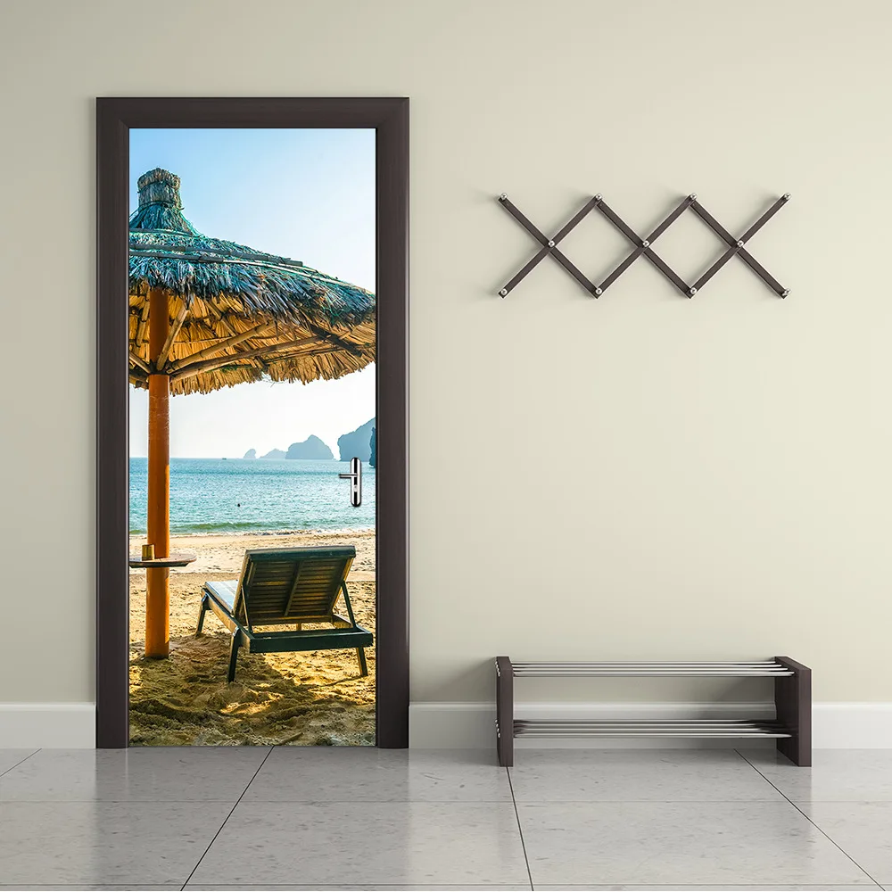 77x200cm 3D hermoso paisaje puerta pegatinas para sala de estar dormitorio PVC adhesivo papel tapiz hogar Decoración impermeable Mural etiqueta