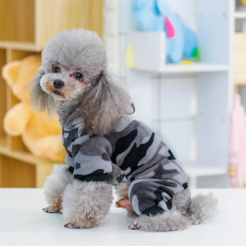 Камуфляжные флисовые комбинезоны и комбинезоны для собак, куртки, толстовки, верхняя одежда, двойная замшевая одежда для четвероногих маленьких собак