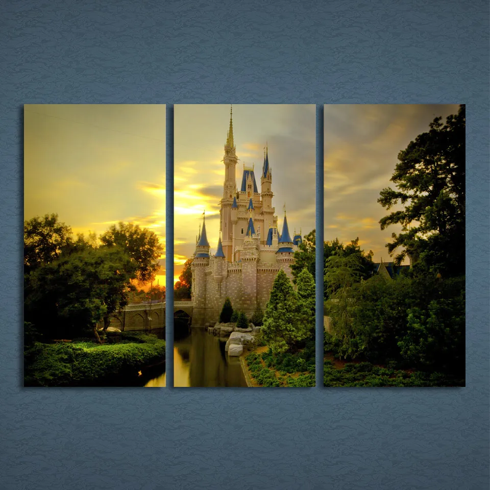 3 Pcs/Set Framed HD Printed Sunset Cinderella Castle Picture Wall Art