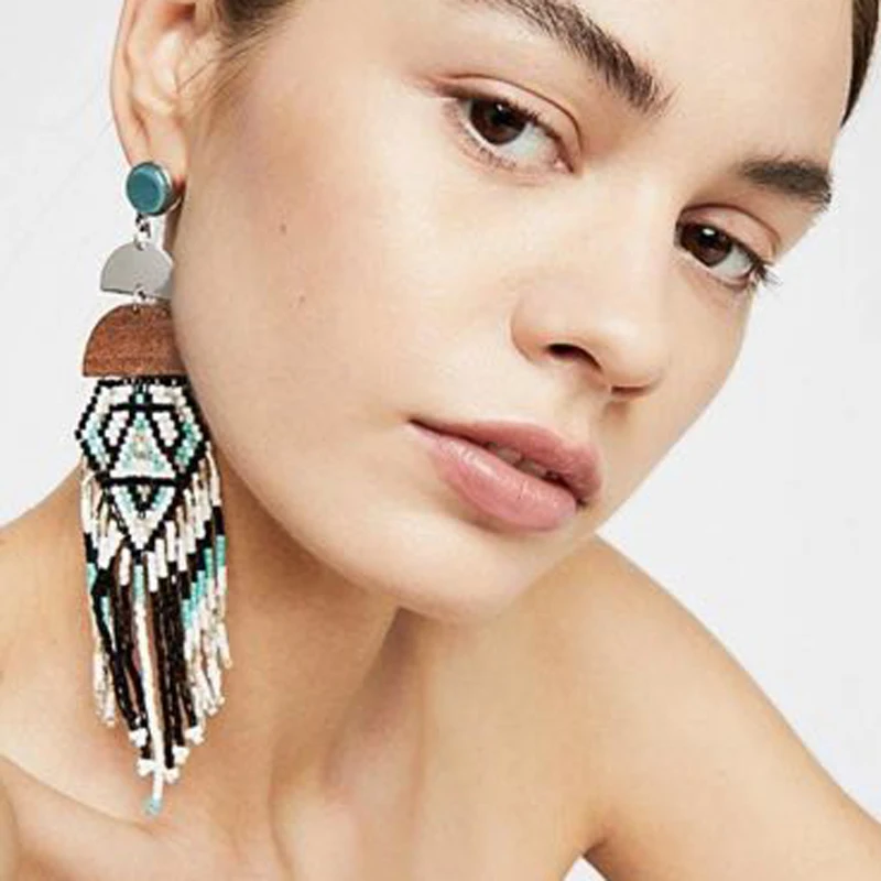 

Best lady Fashion Multicolored Tassel Drop Dangle Earrings For Women Bohemian Jewelry Wedding Party Christmas Gifts Vintage Hot